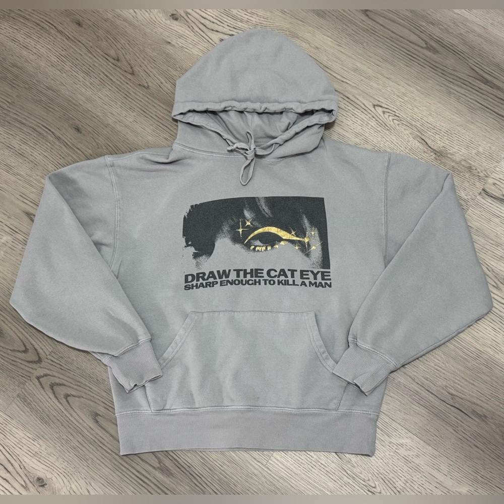 NEW Taylor Swift Midnights Draw The Cat Eye Lyrics Gray Pullover Hoodie Size XS